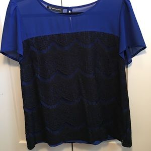 Sheer royal blue and black lace dress top